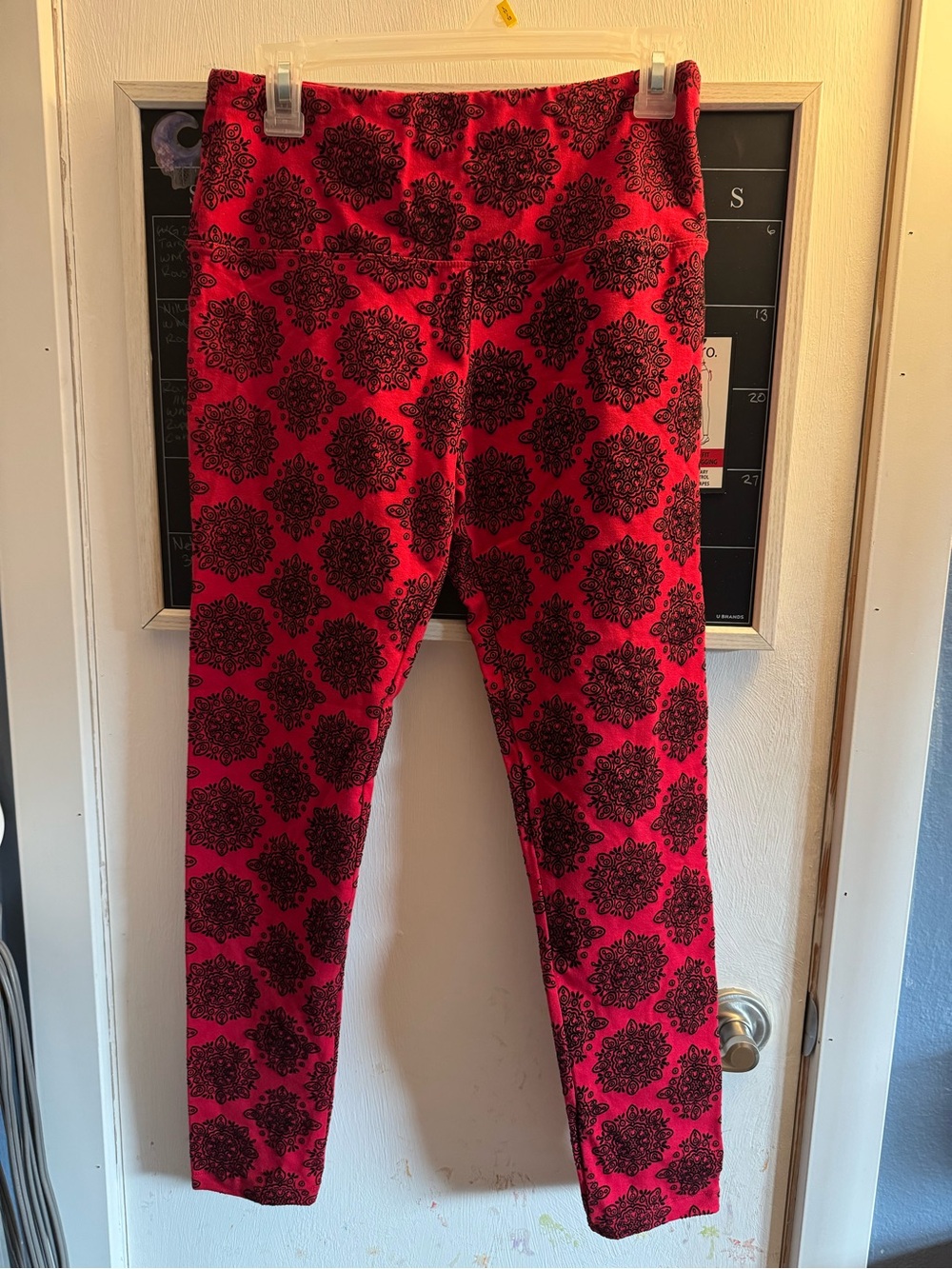 Tummy Control Red and Black Patterned Leggings